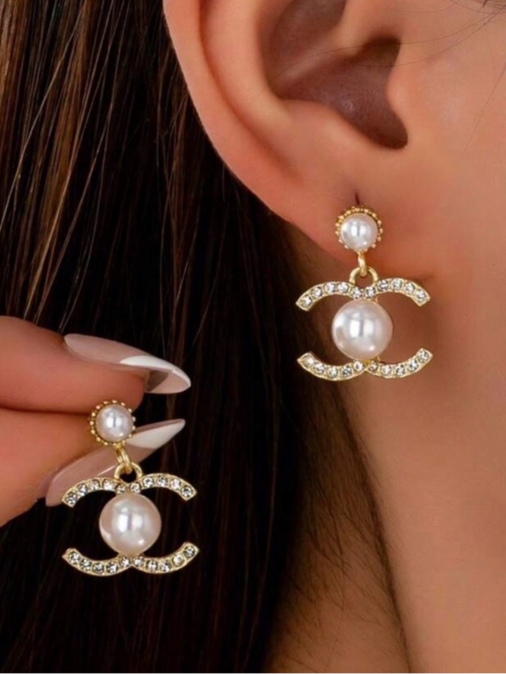 DIOR Pearl earrings star jewelry gold silver dangle rhinestone designer luxury
